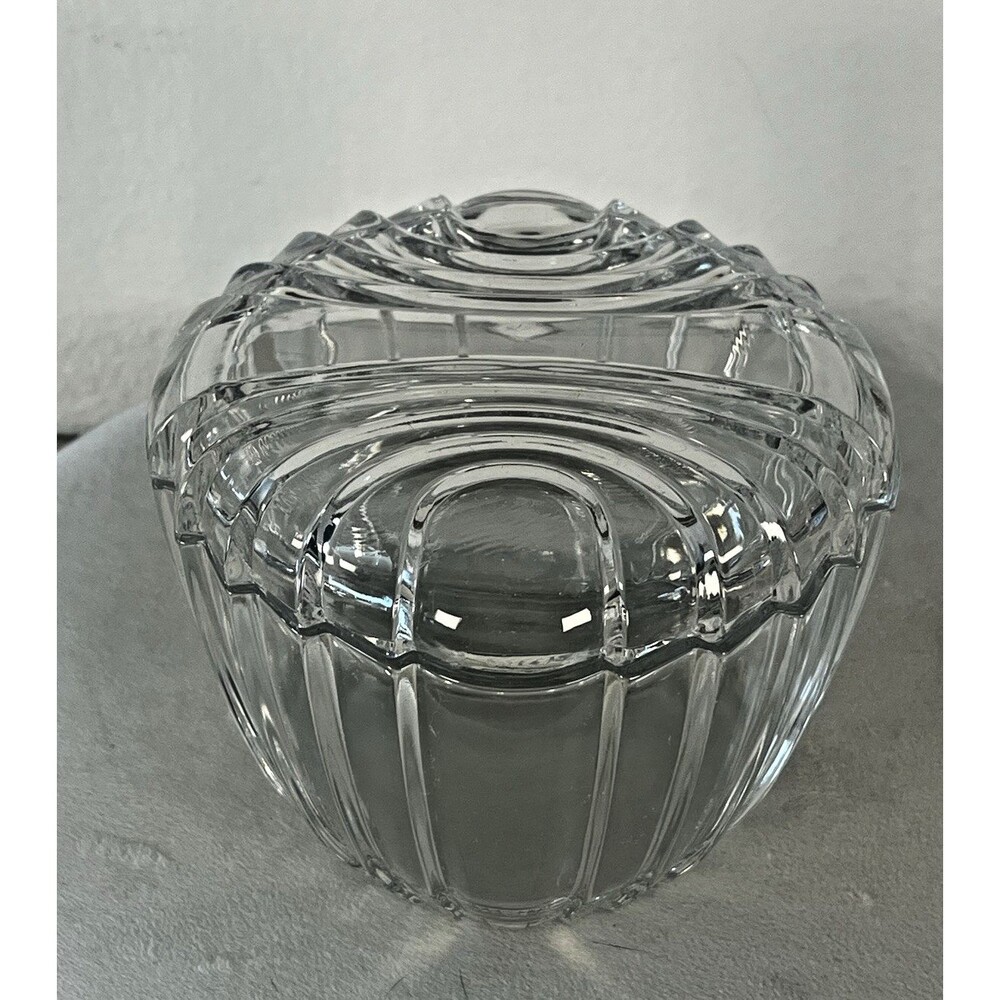 Vintage Mid Century Modern or Art Deco Design Clear Crystal Trinket Box or Dish